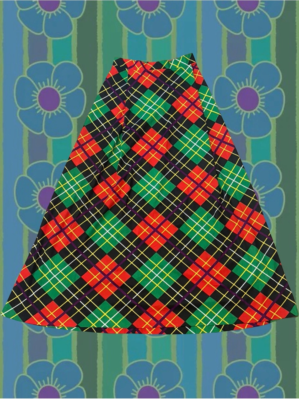 Vintage 70s Red & Green Plaid A-Line Skirt